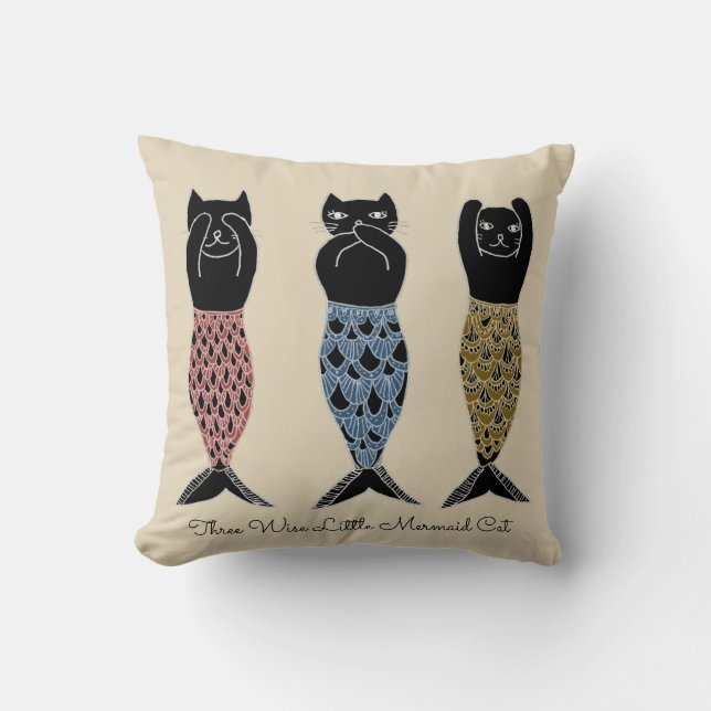 Three wise Mermaid Cats Cushion (Front)