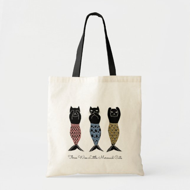 Three wise Mermaid Cats Tote Bag (Front)