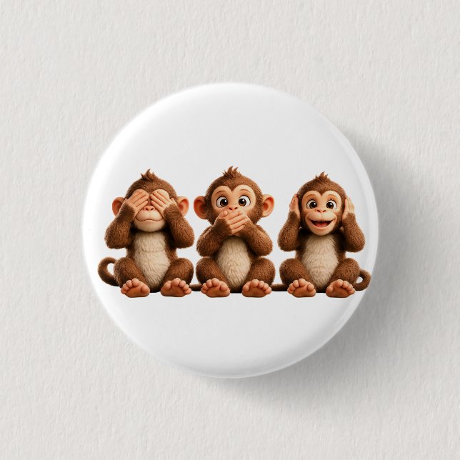 Three Wise Monkeys 3 Cm Round Badge (Front)