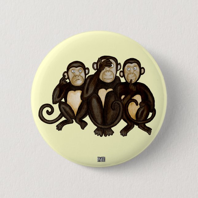 Three Wise Monkeys 6 Cm Round Badge (Front)