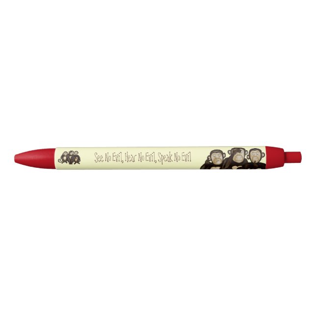 Three Wise Monkeys Black Ink Pen (Front)