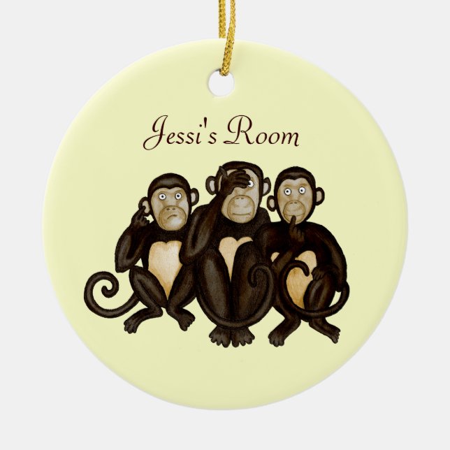 Three Wise Monkeys Ceramic Tree Decoration (Front)