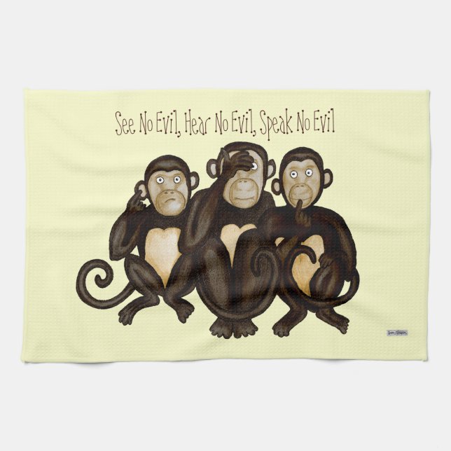 Three Wise Monkeys Tea Towel (Horizontal)