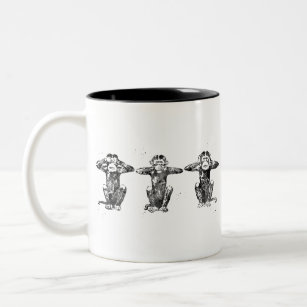 Three wise monkeys Two-Tone coffee mug