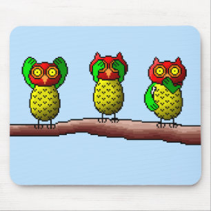 Three wise owls, hear, see & speak no evil mouse mat