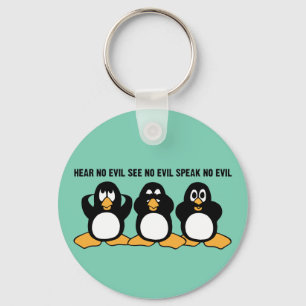Three Wise Penguins Design Graphic Key Ring