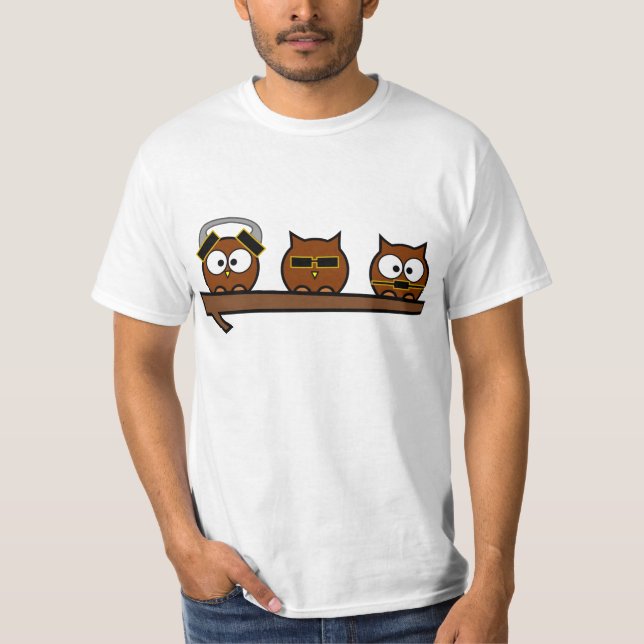 Three Wise Quirky Owls T-Shirt (Front)