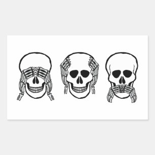 Three wise skulls, see, hear, speak no evil rectangular sticker
