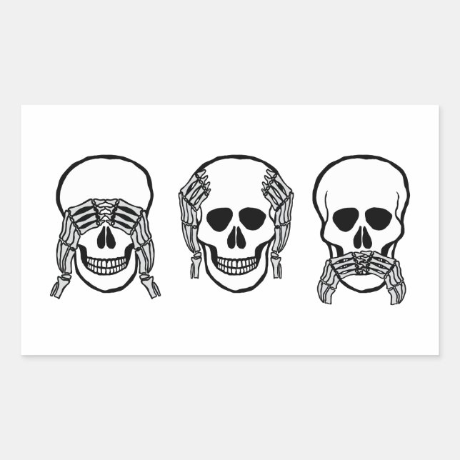 Three wise skulls, see, hear, speak no evil rectangular sticker (Front)