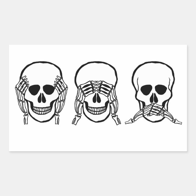 Three wise skulls, see, hear, speak no evil rectangular sticker (Front)