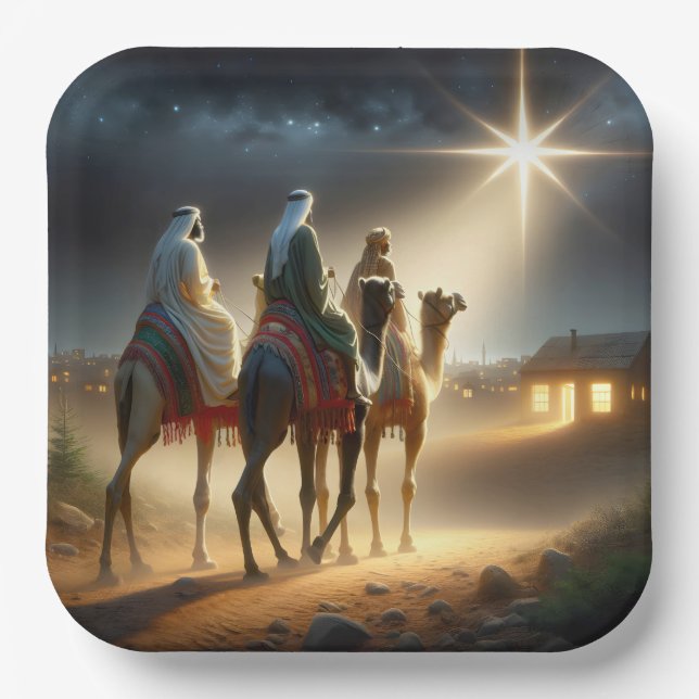 Three Wisemen Following a Star Paper Plate (Front)