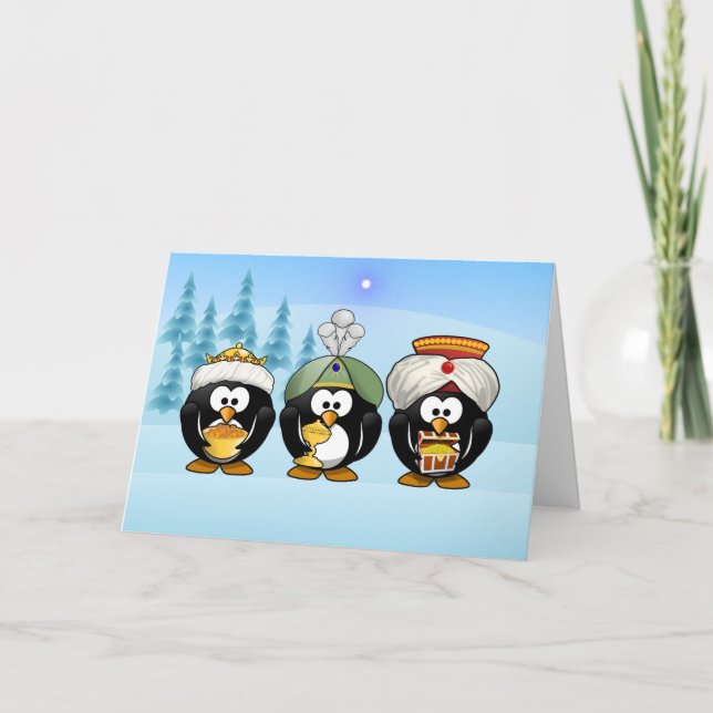 Three Wisemen Penguins Christmas Card (Front)