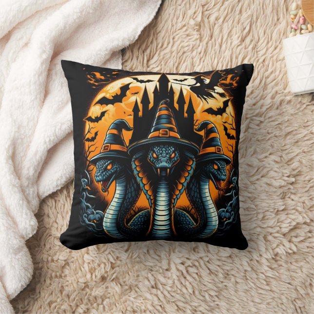 Three witch-hat snakes under a full moon cushion (Blanket)