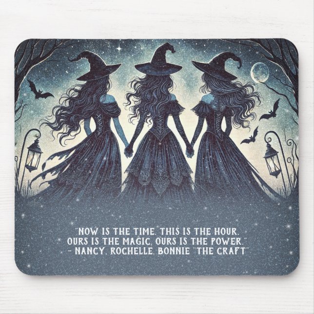 Three Witches at Night Starry Halloween  Mouse Mat (Front)
