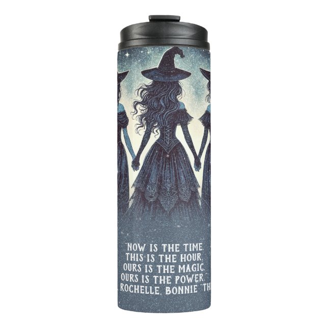 Three Witches at Night Starry Halloween Party Thermal Tumbler (Front)