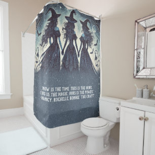 Three Witches at Night Starry Halloween Shower Curtain