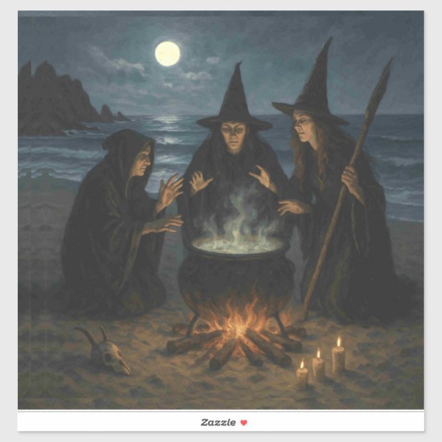 Three Witches Brew Cauldron Full Moon Beach  (Sheet)