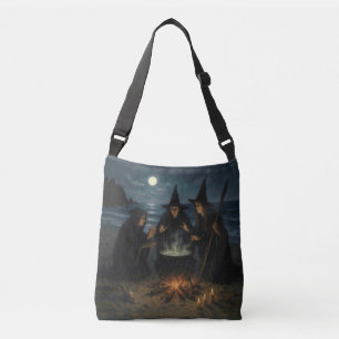 Three Witches Brew Cauldron Full Moon Beach Crossbody Bag