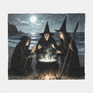 Three Witches Brew Cauldron Full Moon Beach Fleece Blanket