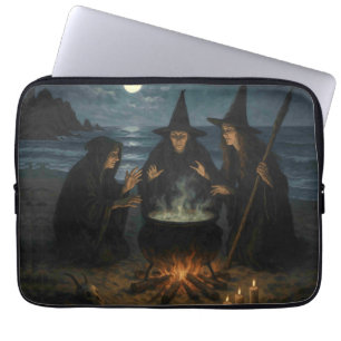 Three Witches Brew Cauldron Full Moon Beach  Laptop Sleeve