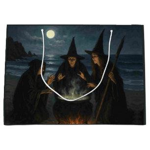 Three Witches Brew Cauldron Full Moon Beach  Large Gift Bag