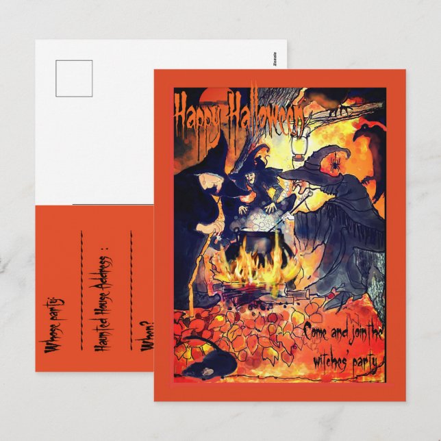 Three Witches Party Invitation Halloween (Front/Back)