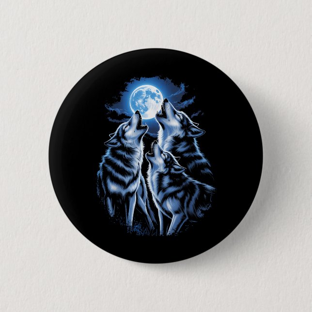 Three Wolf Howling Moon Wildlife Wolf Lovers 6 Cm Round Badge (Front)