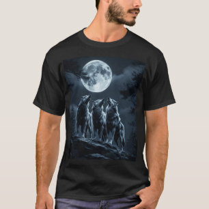 Three Wolves Howling at the Full Moon - Three Wolf T-Shirt