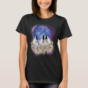 Three Wolves Howling at the Moon Wolf Illustration T-Shirt