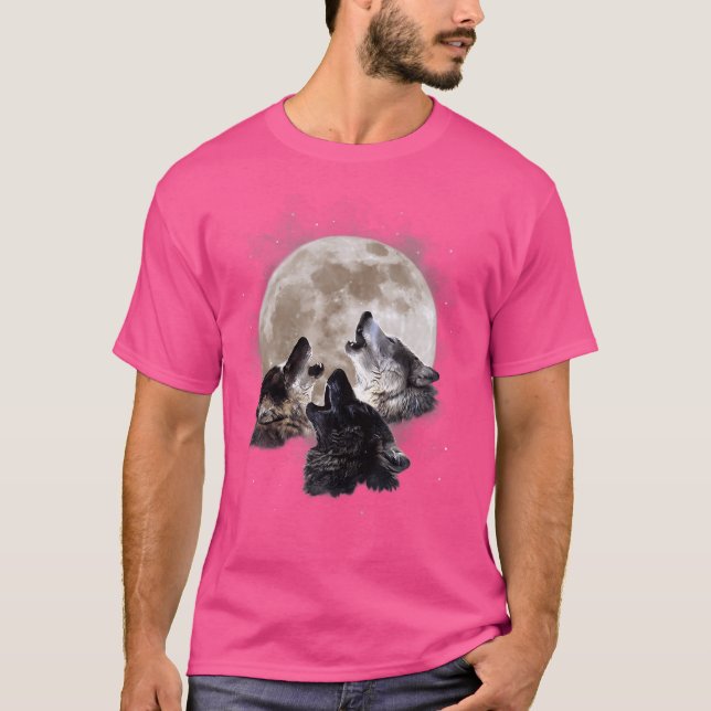 Three Wolves Howling At The Moon Wolf Lover T-Shirt (Front)
