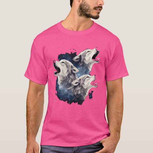 Three Wolves Howling At The Moon Wolf Lover T-Shirt (Front)