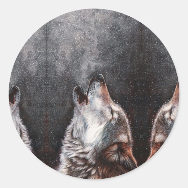 Three Wolves Howling Classic Round Sticker (Front)