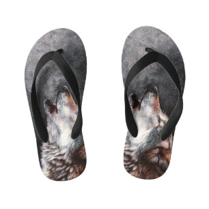 Three Wolves Howling Kid's Flip Flops