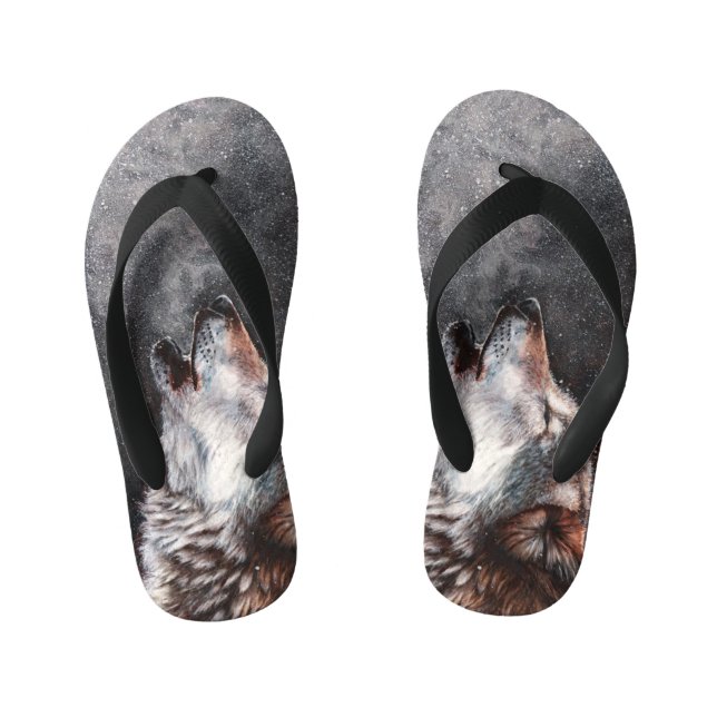 Three Wolves Howling Kid's Flip Flops (Footbed)