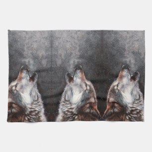 Three Wolves Howling Tea Towel