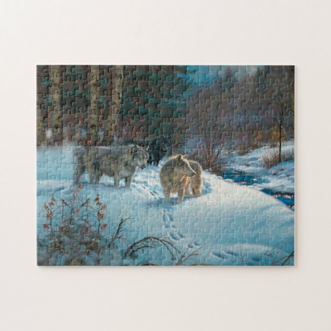 three wolves in the Winter Forest Jigsaw Puzzle (Horizontal)