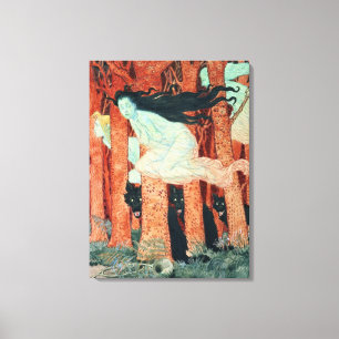 Three Women and Three Wolves (w/c) Canvas Print