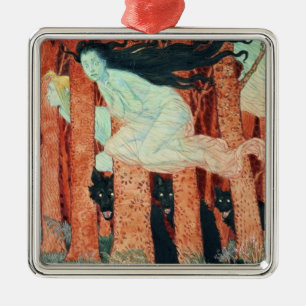 Three Women and Three Wolves (w/c) Metal Tree Decoration