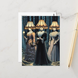 Three Women in the Forest With Lampshade Hats Postcard