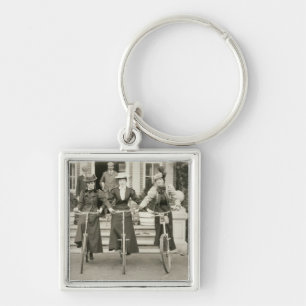 Three women on bicycles, early 1900s (b/w photo) key ring