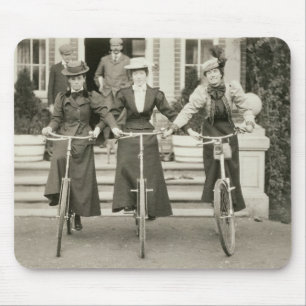 Three women on bicycles, early 1900s (b/w photo) mouse mat