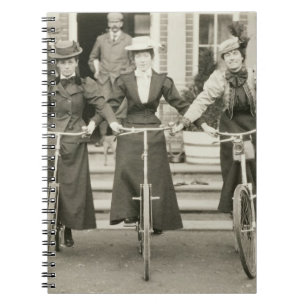 Three women on bicycles, early 1900s (b/w photo) notebook