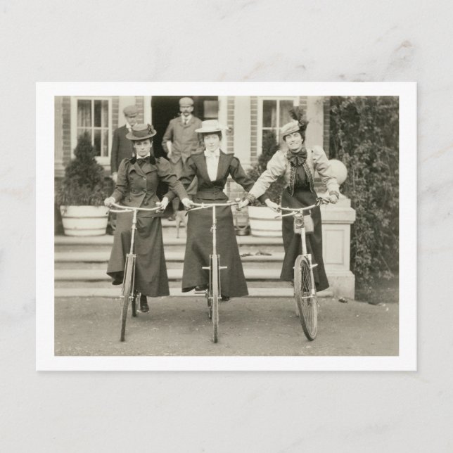 Three women on bicycles, early 1900s (b/w photo) postcard (Front)
