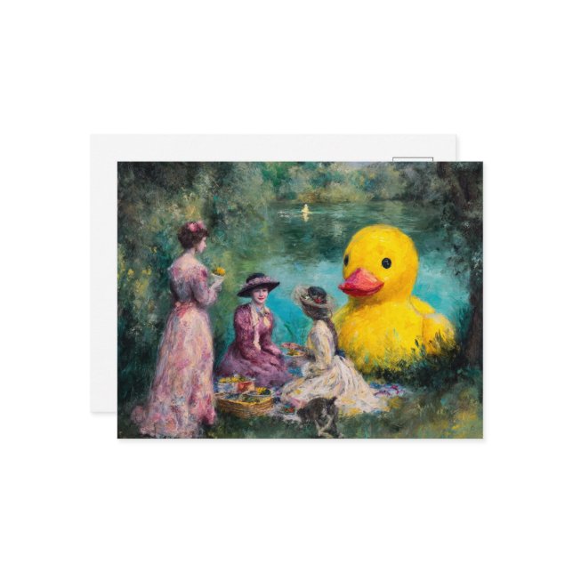 Three Women Picnic With the Giant Duck Postcard (Front/Back In Situ)