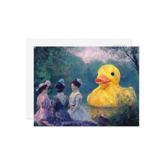 Three Women Picnic With the Giant Duck Postcard (Front/Back In Situ)