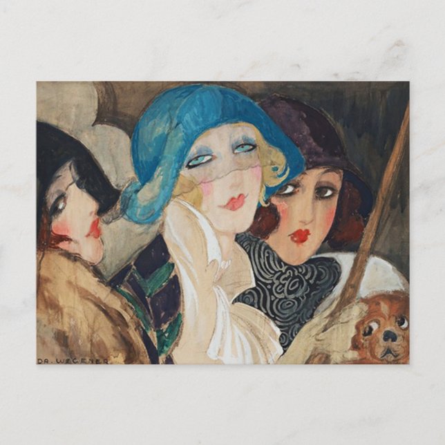 Three women under an umbrella  postcard (Front)