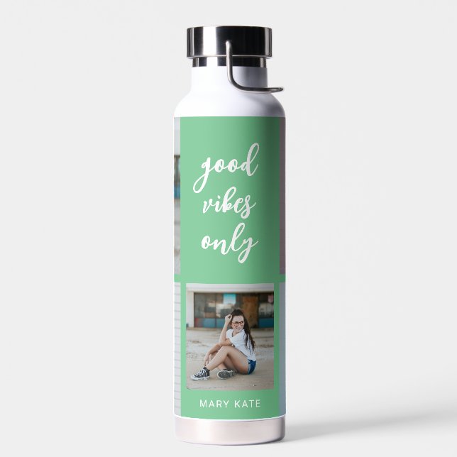 Three Words Collage EDITABLE COLOR Water Bottle (Left)