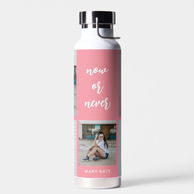 Three Words Collage EDITABLE COLOR Water Bottle (Left)