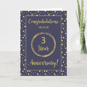 Three Year Business Anniversary Navy and Gold-Look Card