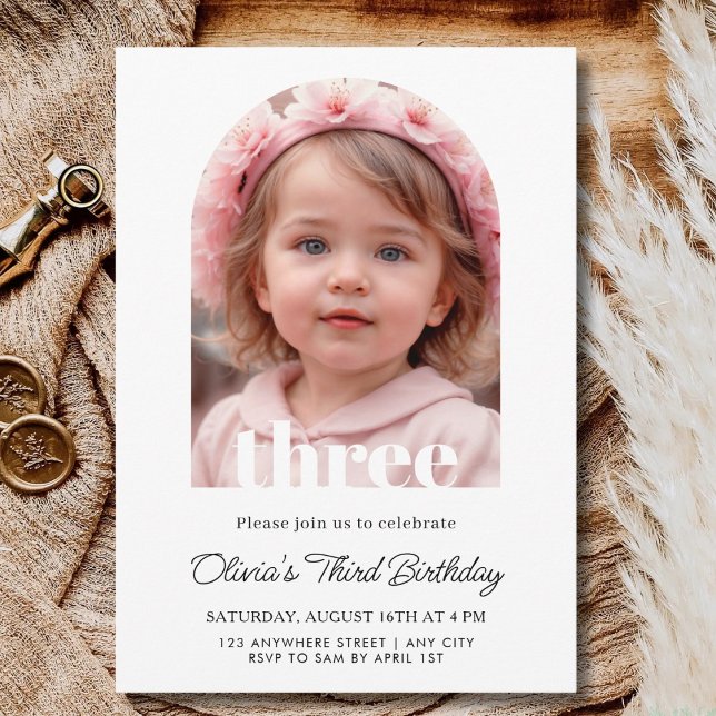 Three Year Old Birthday Party 3rd Birthday Girl Invitation (Creator Uploaded)